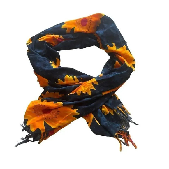 КОКO KNOT Navy Yellow Sunflowers Bovelty Print Boho Festival Cover Up #1643 - Picture 2 of 9